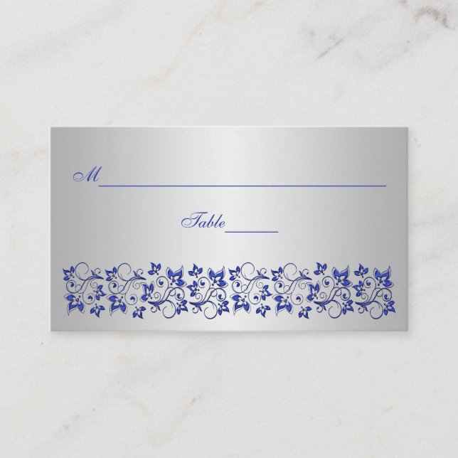 Tarjeta floral azul, gris (Anverso)