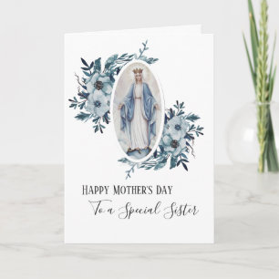 Tarjeta Floral azul Hermana Madre religiosa María