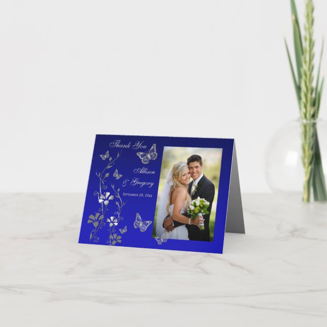 Tarjeta Floral Azul, Mariposa Gris (Anverso)