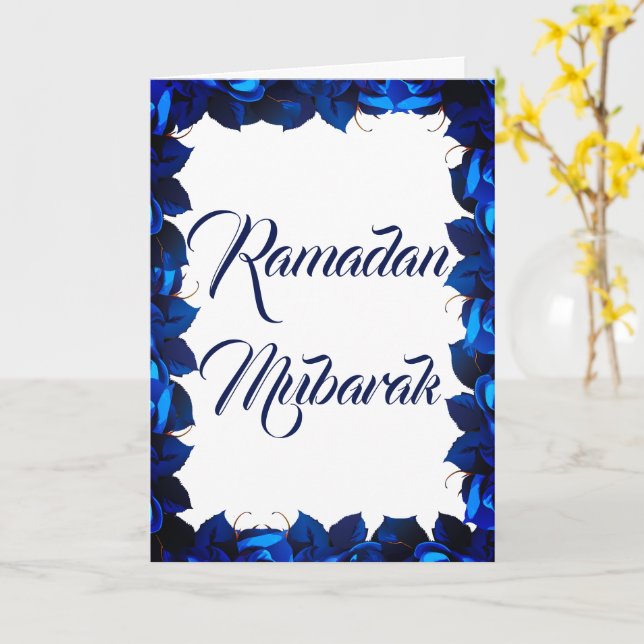 Tarjeta Floral azul moderno Ramadan Mubarak (flor amarilla)