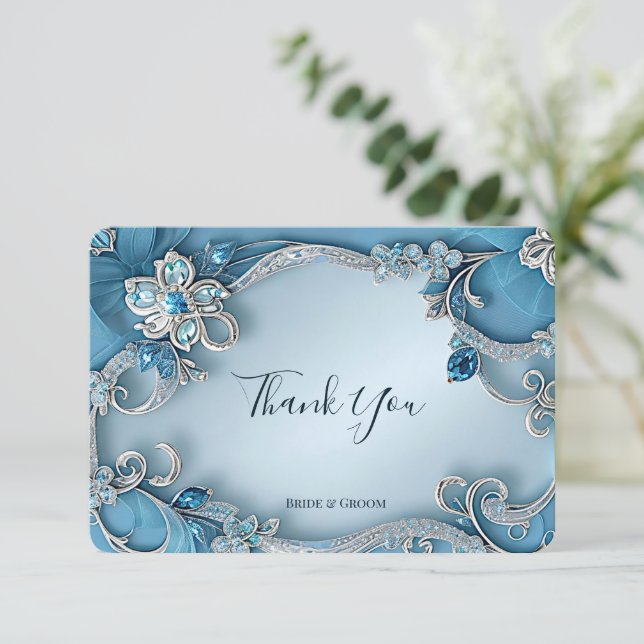 Tarjeta Floral Azul Ornate (Anverso de pie)