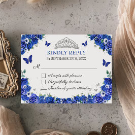 Tarjeta Floral Azul Quinceañera Butterflies RSVP
