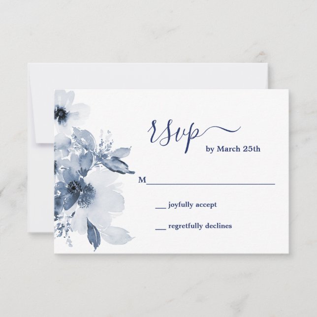 Tarjeta Floral Azul RSVP (Anverso)