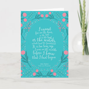 Tarjeta Floral Azul Turquesa y Rosa Jane Austen Orgullo y 