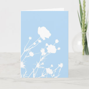 Tarjeta floral azul y blanca