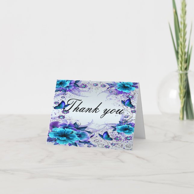 Tarjeta Floral Azul Y Mariposa (Anverso)