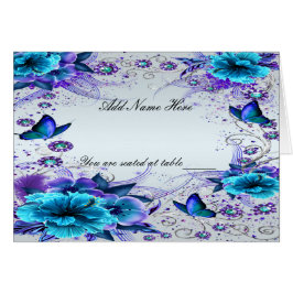 Tarjeta Floral Azul Y Mariposa Doblada De Mesa