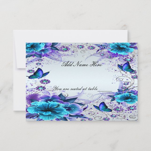 Tarjeta Floral Azul Y Mesa De Mariposa (Anverso)
