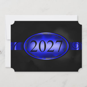 Tarjeta floral azul y negra con botón 2027