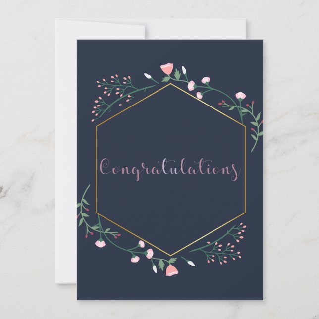 Tarjeta Floral azul y rosa de la marina de graduación (Anverso)
