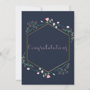 Tarjeta Floral azul y rosa de la marina de graduación