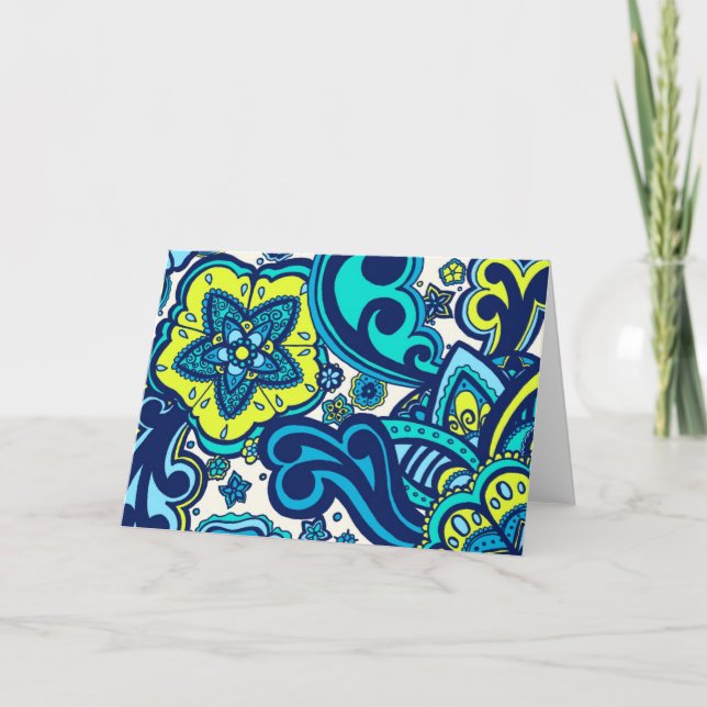 Tarjeta floral azul y verde (Anverso)