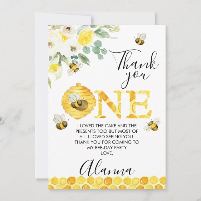 Tarjeta Floral Bee First Bee Day Birthday (Anverso)