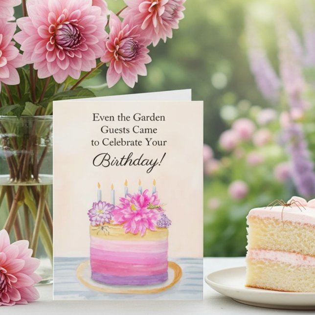 Tarjeta Floral Birthday Cake with Dahlia and Garden Insect (Subido por el creador)