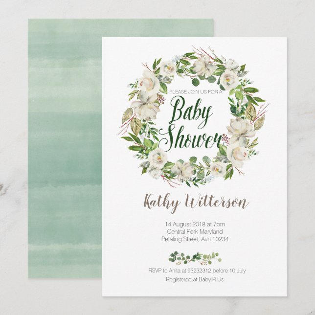 Tarjeta floral blanca de la invitación de la (Anverso / Reverso)