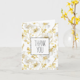 Tarjeta Floral blanca de oro romántico gracias