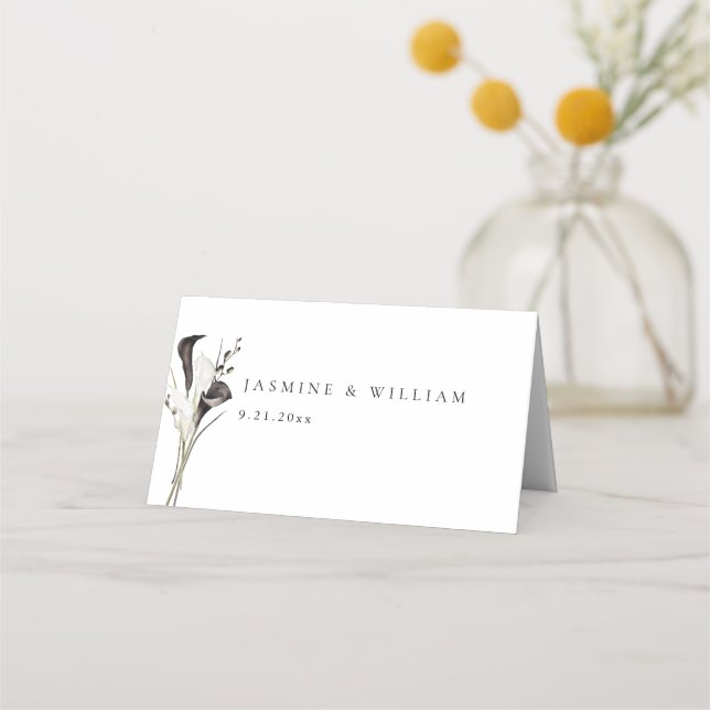 Tarjeta Floral blanca y negra - Blanco (Reverso)