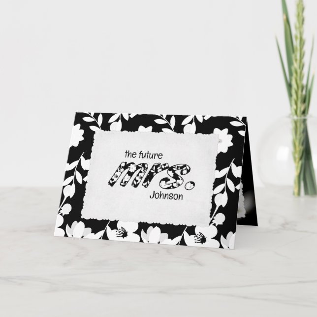Tarjeta Floral blanca y negra para novia (Anverso)