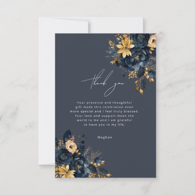 Tarjeta Floral Blue and Gold Luxe (Anverso)