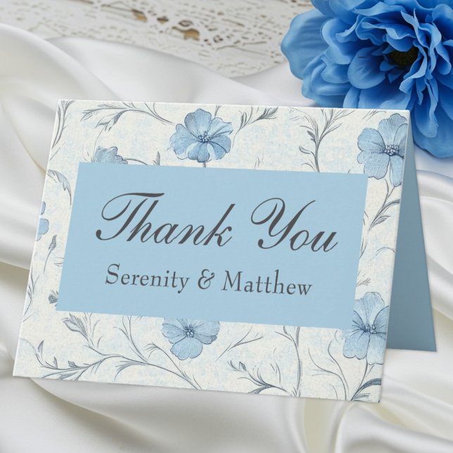 Tarjeta Floral Blue Country Garden Wedding Gracias (Subido por el creador)