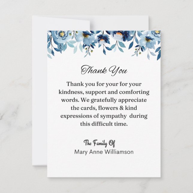 Tarjeta Floral Blue Funeral (Anverso)