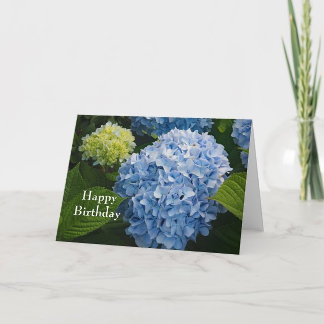 Tarjeta Floral Blue Hydrangea Photo Birday (Anverso)