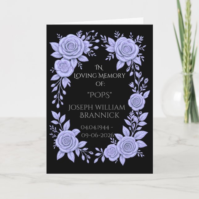 TARJETA FLORAL BLUE. IN LOVING MEMORY KEEPSAKE, CARD (Anverso)