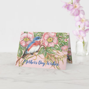 Tarjeta Floral Bluebird Rosa de acuarela rosa del Día de l