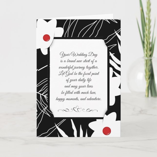 Tarjeta Floral Boda religioso blanco y negro (Anverso)