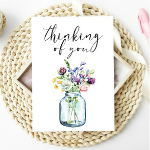 Tarjeta floral boho pastel pensando en ti