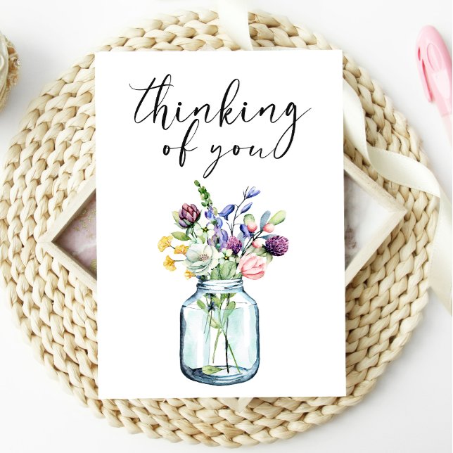 Tarjeta floral boho pastel pensando en ti (Subido por el creador)
