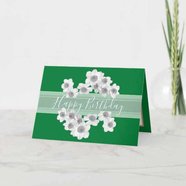 Tarjeta Floral Bouquet Daffodil Flor Verde Chica Cumpleaño (Anverso)