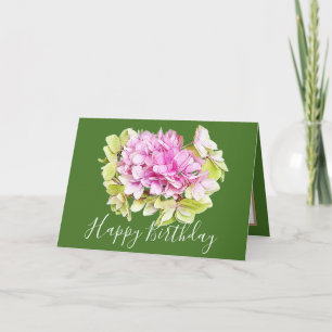 Tarjeta Floral Bouquet Hydrangea Flor Chica rosa Cumpleaño