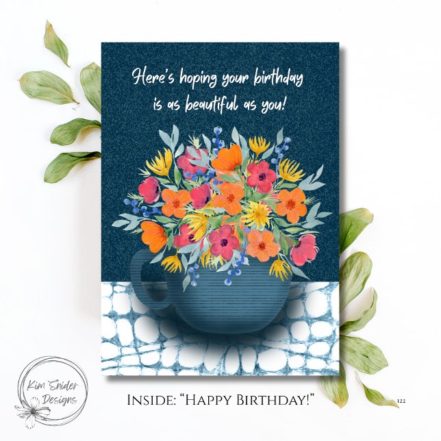 Tarjeta Floral Bouquet in Navy Blue mug Birthday (Subido por el creador)
