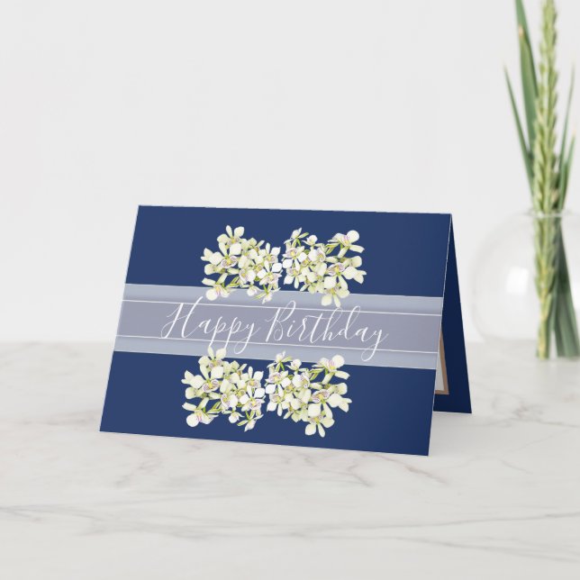Tarjeta Floral Bouquet Orquídea Chica Azul (Anverso)