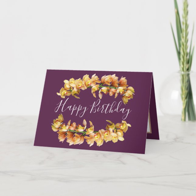 Tarjeta Floral Bouquet Orquídea Niña Púrpura Cumpleaños (Anverso)