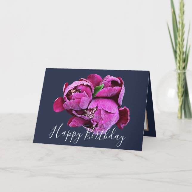Tarjeta Floral Bouquet Pink Peonies Flower Girl Cumpleaños (Anverso)