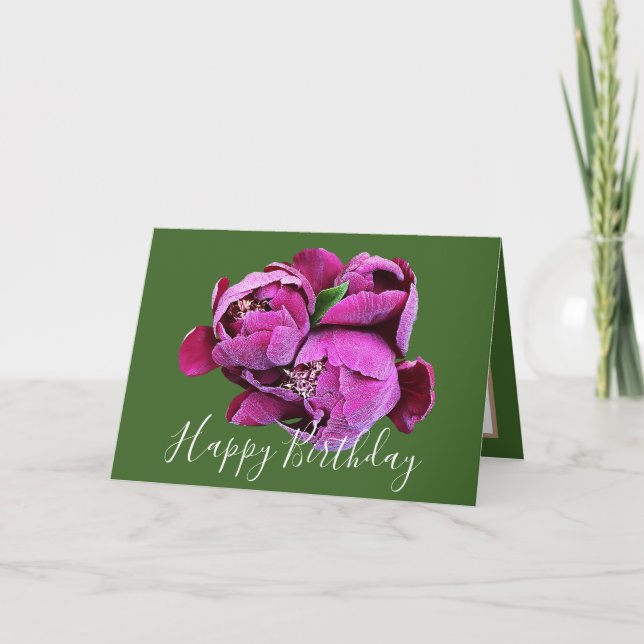 Tarjeta Floral Bouquet Pink Peonies Flower Girl Cumpleaños (Anverso)