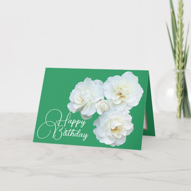 Tarjeta Floral Bouquet White Roses Flower Girl Cumpleaños (Anverso)