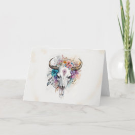 Tarjeta Floral Bull Skull Watercolor Art