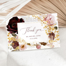 Tarjeta Floral burgundy oro otoño boda gracias