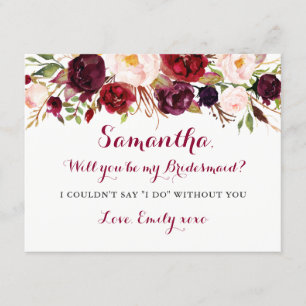 Tarjeta Floral Burgundy ¿Quieres Ser Mi Dama de Ho