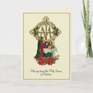 Tarjeta floral católica de Navidad de la Virgen Ma