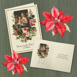 Tarjeta floral católica de Navidad Virgen María Je