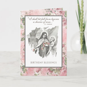 Tarjeta floral católica religiosa de Sta. Teresa m