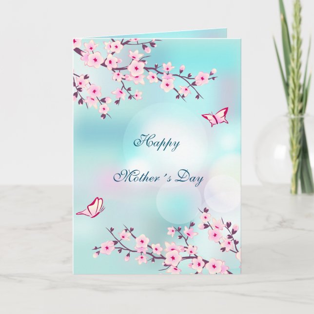 Tarjeta Floral Cerezo en flor Feliz Día de la Madre (Anverso)