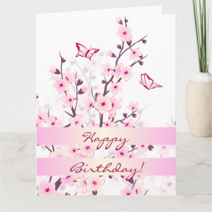 Tarjeta Floral Cerezos en flor Feliz cumpleaños