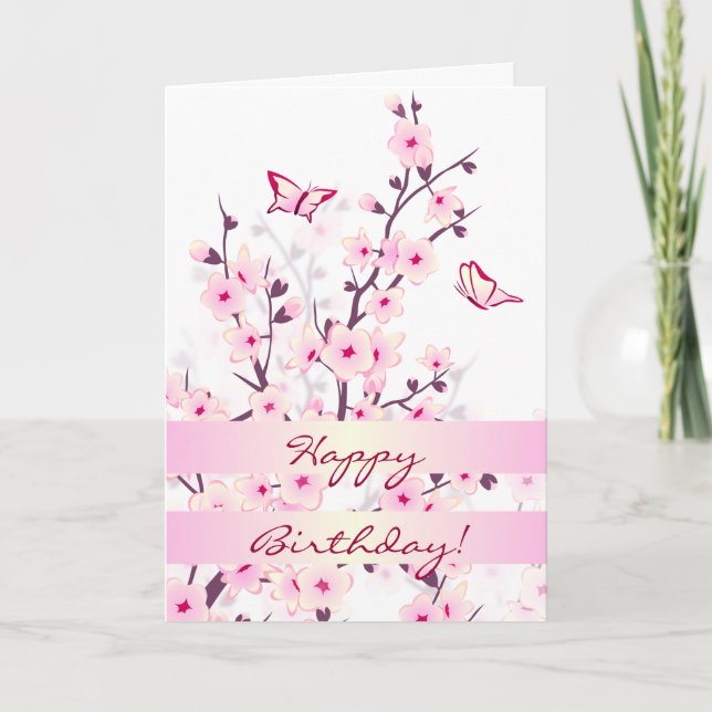 Tarjeta Floral Cerezos en flor Floreciente cumpleaños (Anverso)