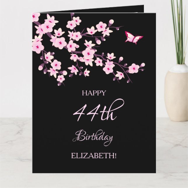 Tarjeta Floral Cherry Blossoms Happy Birthday (Anverso)