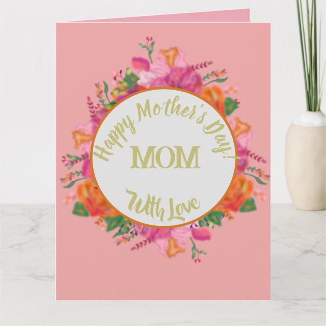 Tarjeta Floral Circle Banner Mother's Day Pink (Anverso)